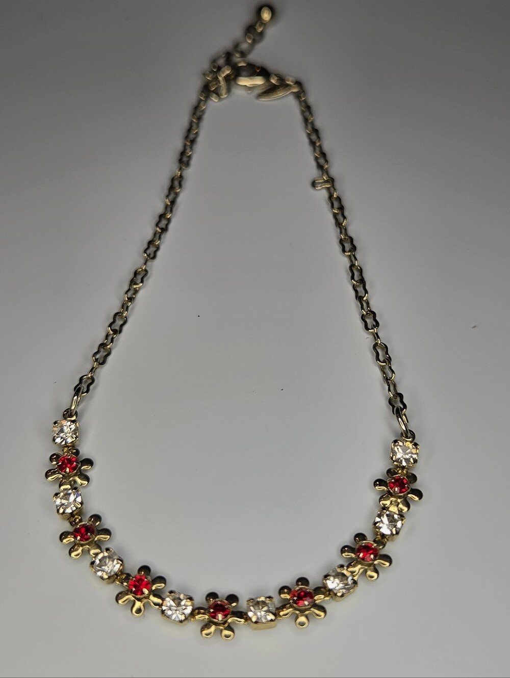 Gold-Toned Floral Anklet with Red and Clear Stones